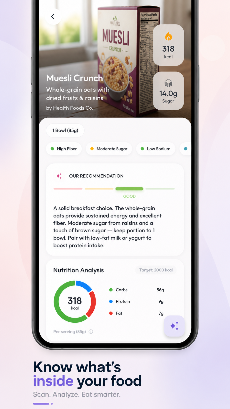 AI food scan with nutrition analysis and recommendations